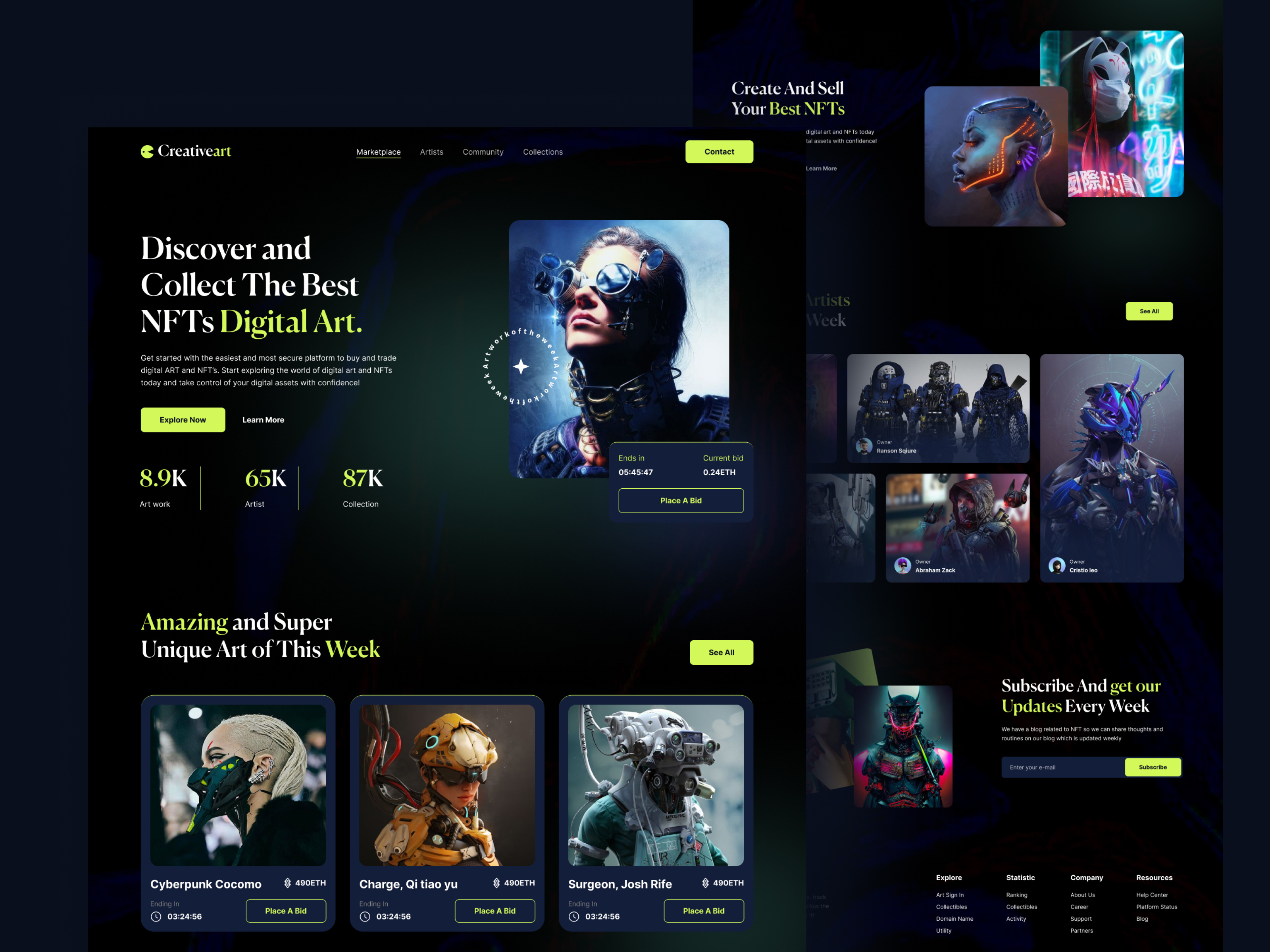 Creative Art - NFT Marketplace Landing binance bitcoin blockchain creative cryptoart cryptocurrency defi ethereum landing marketplace metamask metaverse minimal nft nft marketplace nftart token ui uidesign web3.0