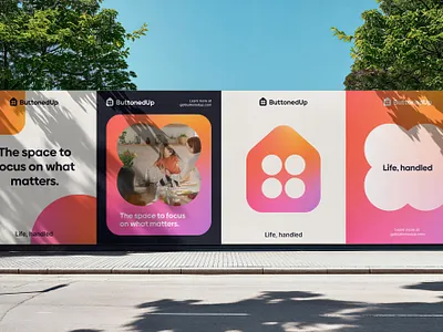 ButtonedUp Posters ai billboard brand identity branding branding system button logo gradient house logo logo logo design logo mark modern logo organizer poster productivity saas startup visual identity wegrow wordmark
