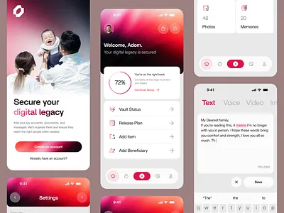 Digital Legacy App app app design digital app digital legacy app family locker app legacy app locker app topnotch studio ui vault app