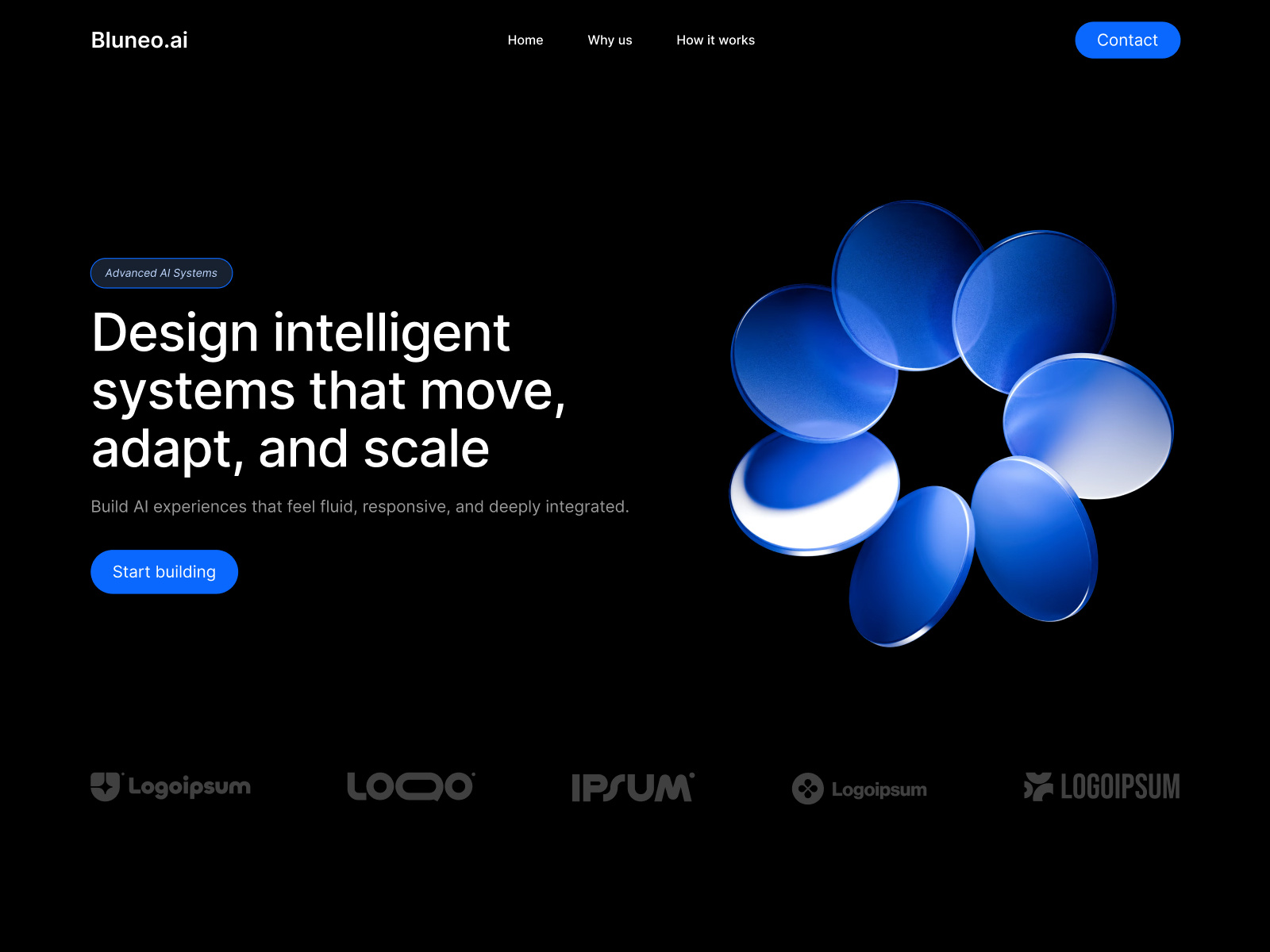 AILanding Page 3D Animation 3d abstract 3d design abstract ai platform blue dark ui landing page motion design saas tech technology ui design ui ux visual design web design web ui