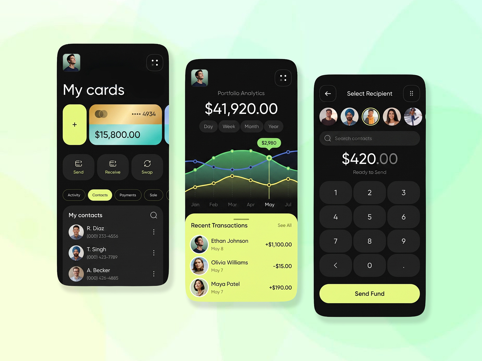 Modern Fintech Management Mobile App UI/UX Design banking app clean ui dark interface digital wallet finance dashboard financial analytics fintech fintech app graphic design mobile banking mobile ui modern dashboard money transfer neo banking payment app techwitpro transaction tracking uiux design user experience wallet ui