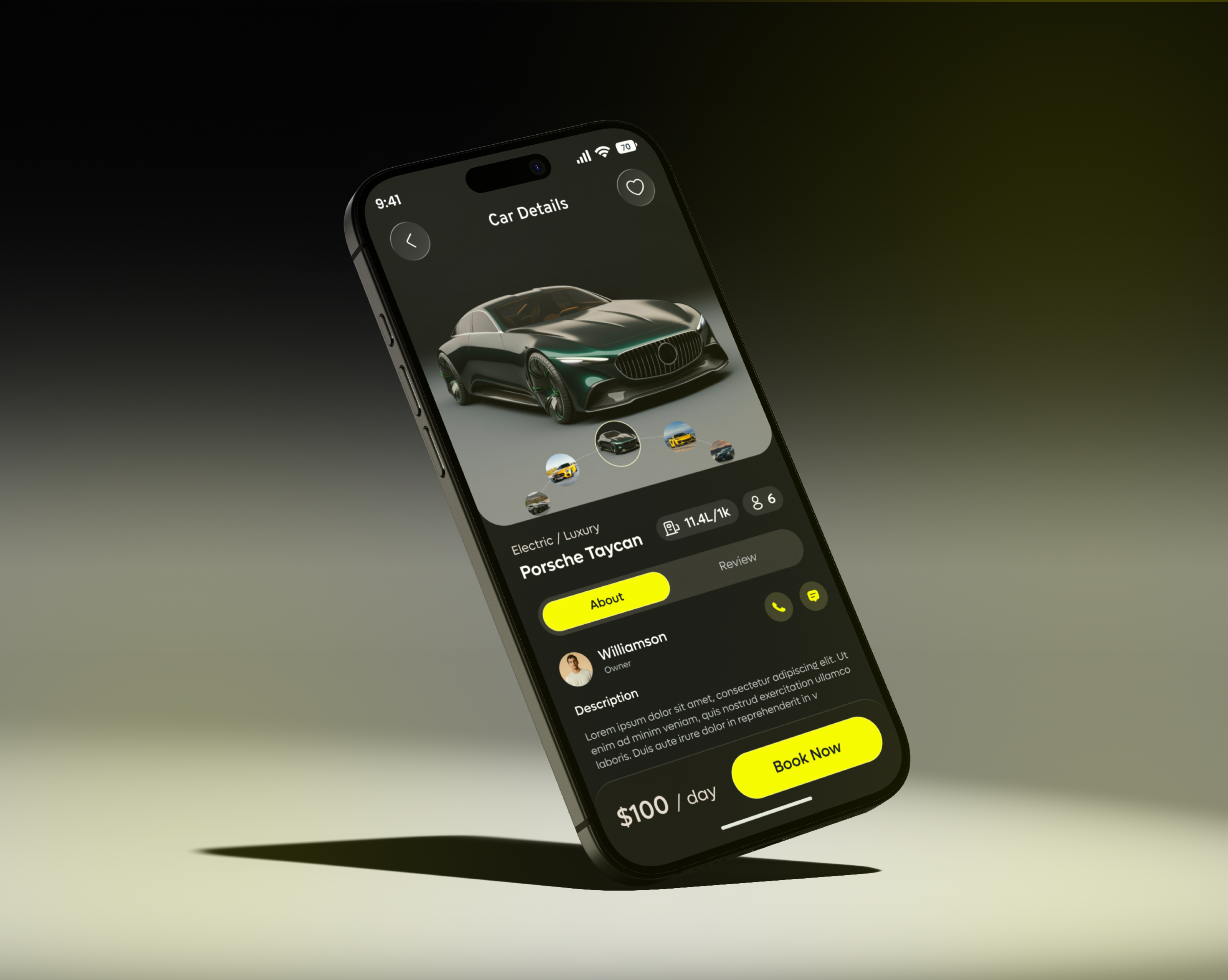 Luxury Car Rental App UI – Car Details Screen