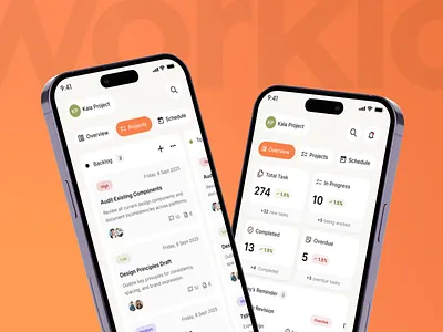 Workio - SAAS Project Management App app clean dashboard design file ios management mobile orange performance project saas schedule stats system task team ui ux work