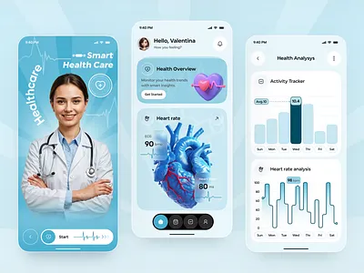 Smart Health Monitoring App appdesign dashboardui healthcare healthtech healthui medicalui smarthealthcareapp uidesign uxdesign