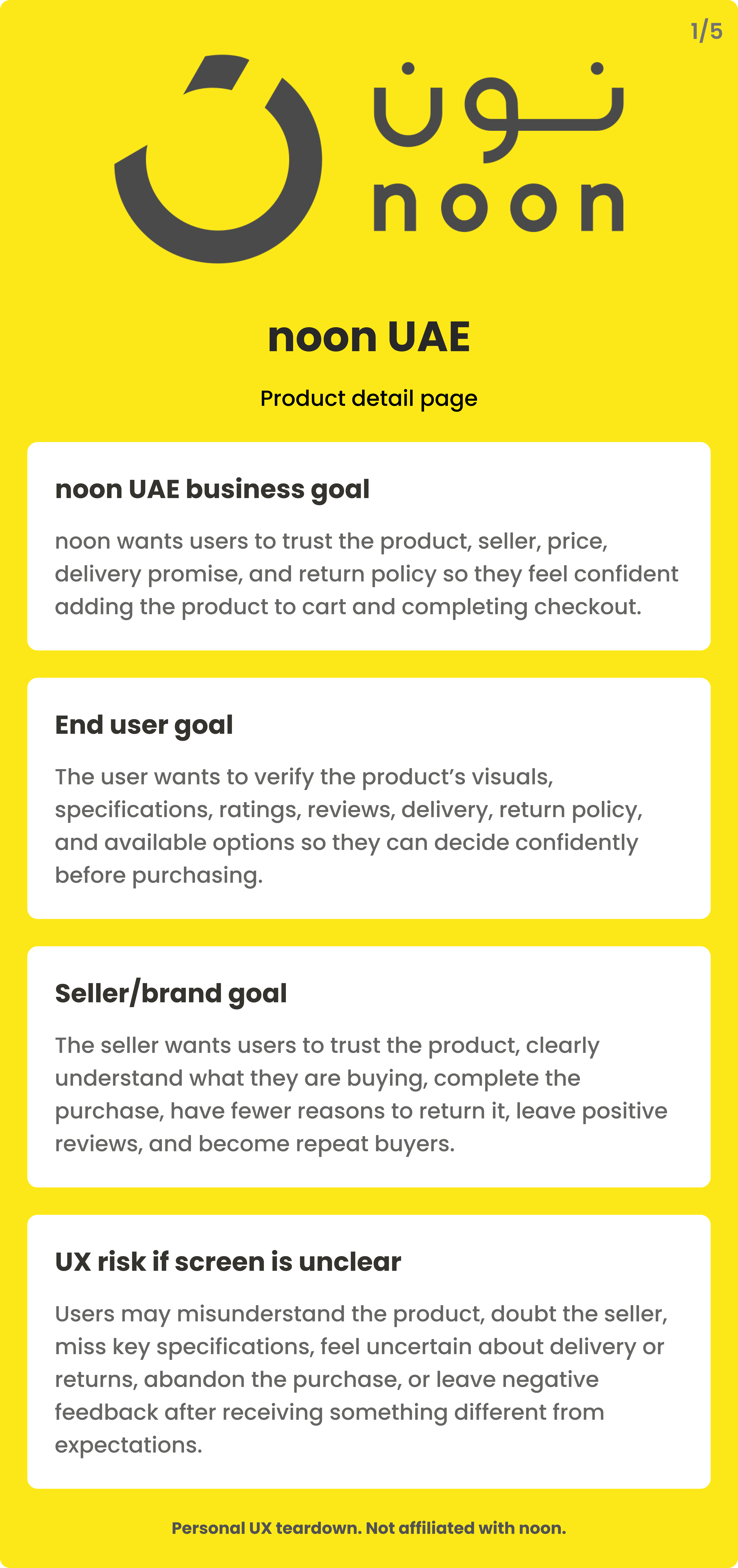 noon UAE Product Detail Page UX Teardown - no UI work. product design product thinking ux audit ux breakdown ux design