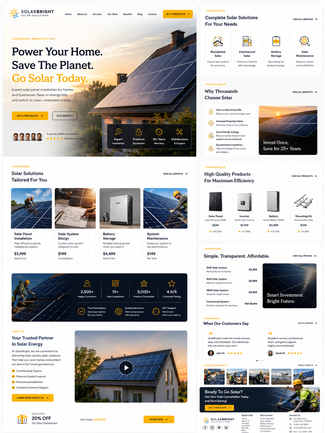 ☀️ New Project: SolarBright Solar Solutions ☀️ enery renewable energy solar sun ufo fiels ui website
