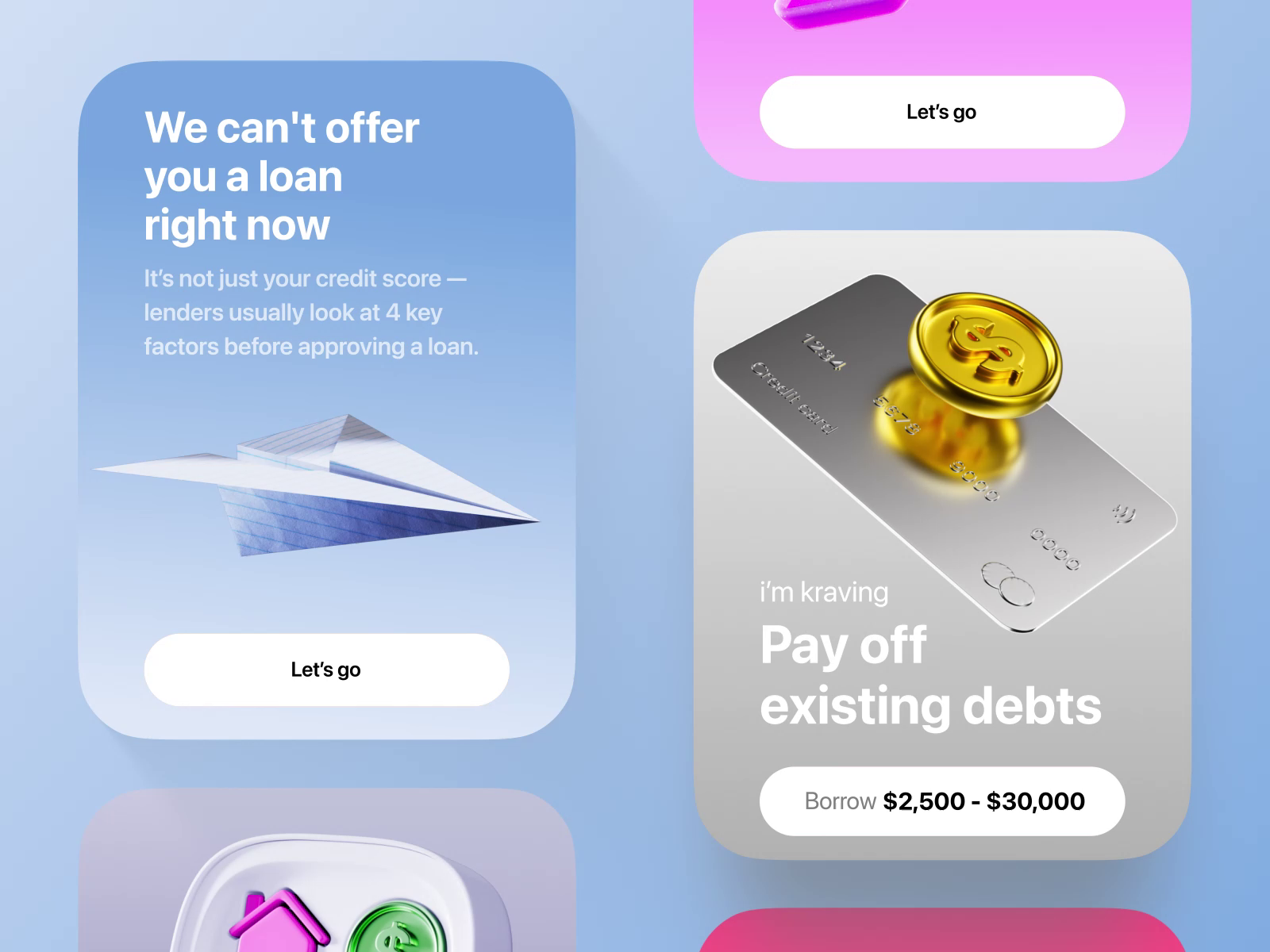 Kraving Mobile app design Cards icons [4-6] 3D animation