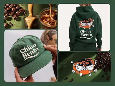 Chiao Bento Coffee Shop Brand Identity & Mascot apparel brand identity branding clean coffee coffee shop graphic design green illustration logo logo design mascot merchandise packaging retro typography ui ui ux vintage web