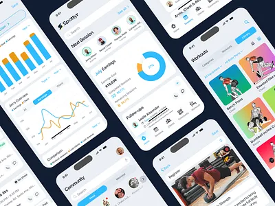 Spottyr - Fitness Coach Management App | Fitness UI/UX Design app design app interface app ui bodybuilding coach app coach management app fitness app fitness dashboard fitness management tools fitness tracking app fitness ui fitness uiux design gym health and fitness app personal trainer trainer app training wellness app workout tracking app