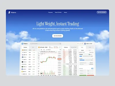 Velano: Crypto Trading Platform animation bento crypto hero section landing page light theme lottie animation ui ux website