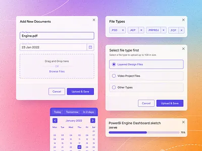 File Upload UI Components clean ui design system drag drop figma file upload glassmorphism minimal modal popover saas ui ui components upload user interface