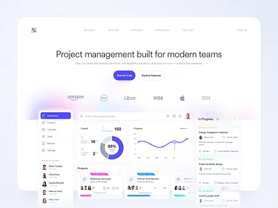 Project Management Hero Section app application crm dashboard design hero hero section interface landing page project management saas service task management team collaboration ui ux web web app website
