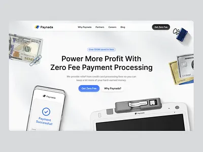 Paynada: Zero Fee Payment Processing clean layout hero section landing page light theme payment processing payment terminal ui ux