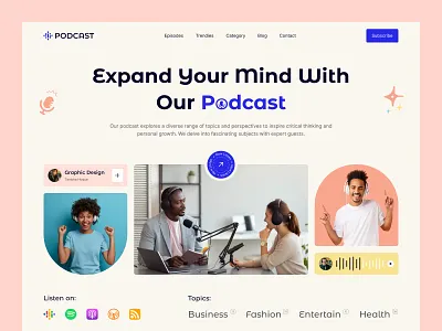 Podcast Landing Page Website Design audio clean design header hero interface landing minimal page podcast podcasting section simple ui web design website