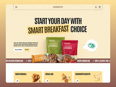 GrainRoots - D2C Amaranth-Based Nutrition branding breakfast cereal d2c figma food healthy landing page nutrition smart snacks ui ux web design website