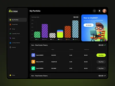 Properties - Real World Assets (RWA) crypto dashboard defi fintech product properties property investment real world assets reale state rwa web web3
