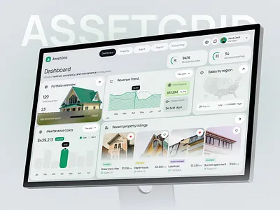 AssetGrid — Real Estate SaaS Dashboard | UX UI Design analytics branding case study clean dashboard data visualization figma minimal modern product design property management proptech real estate saas ui design ui ux user interface ux design web app web design