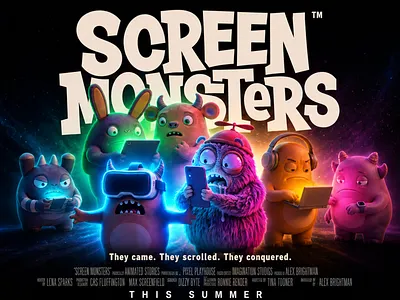 Screen Monsters - Cinematic IP 3d animation character cinema cinematic graphic design monsters screens teenagers typography