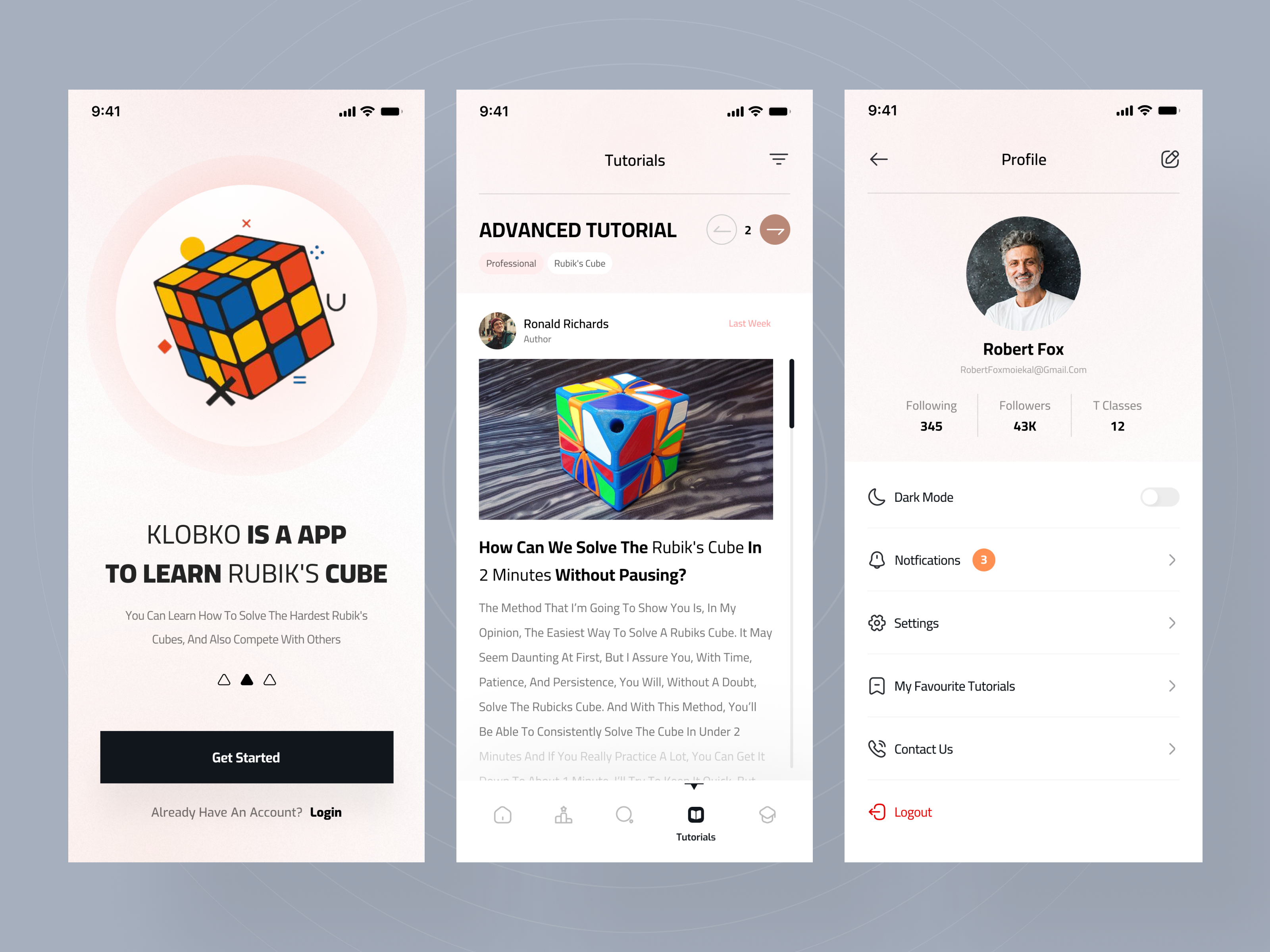 UI design (Rubik's Cube tutorial) app app design clean daily ui design designer education interface language minimal mobile mobile app mobile ui online course practice profile typography ui ux