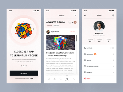 UI design (Rubik's Cube tutorial) app app design clean daily ui design designer education interface language minimal mobile mobile app mobile ui online course practice profile typography ui ux