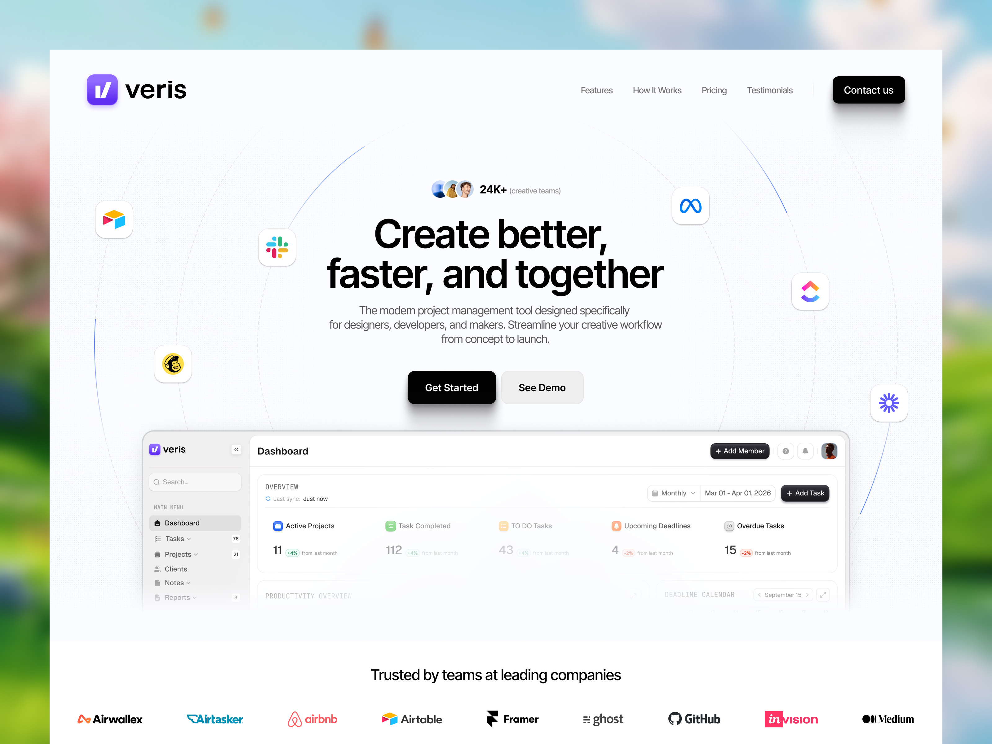Project management website hero section interface product service startup ui ux web