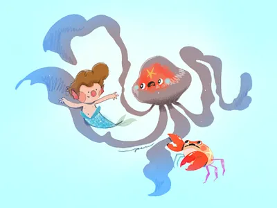 Mermay cartoon character color crab cute design illustration jellyfish mermaid merman mermay mermen
