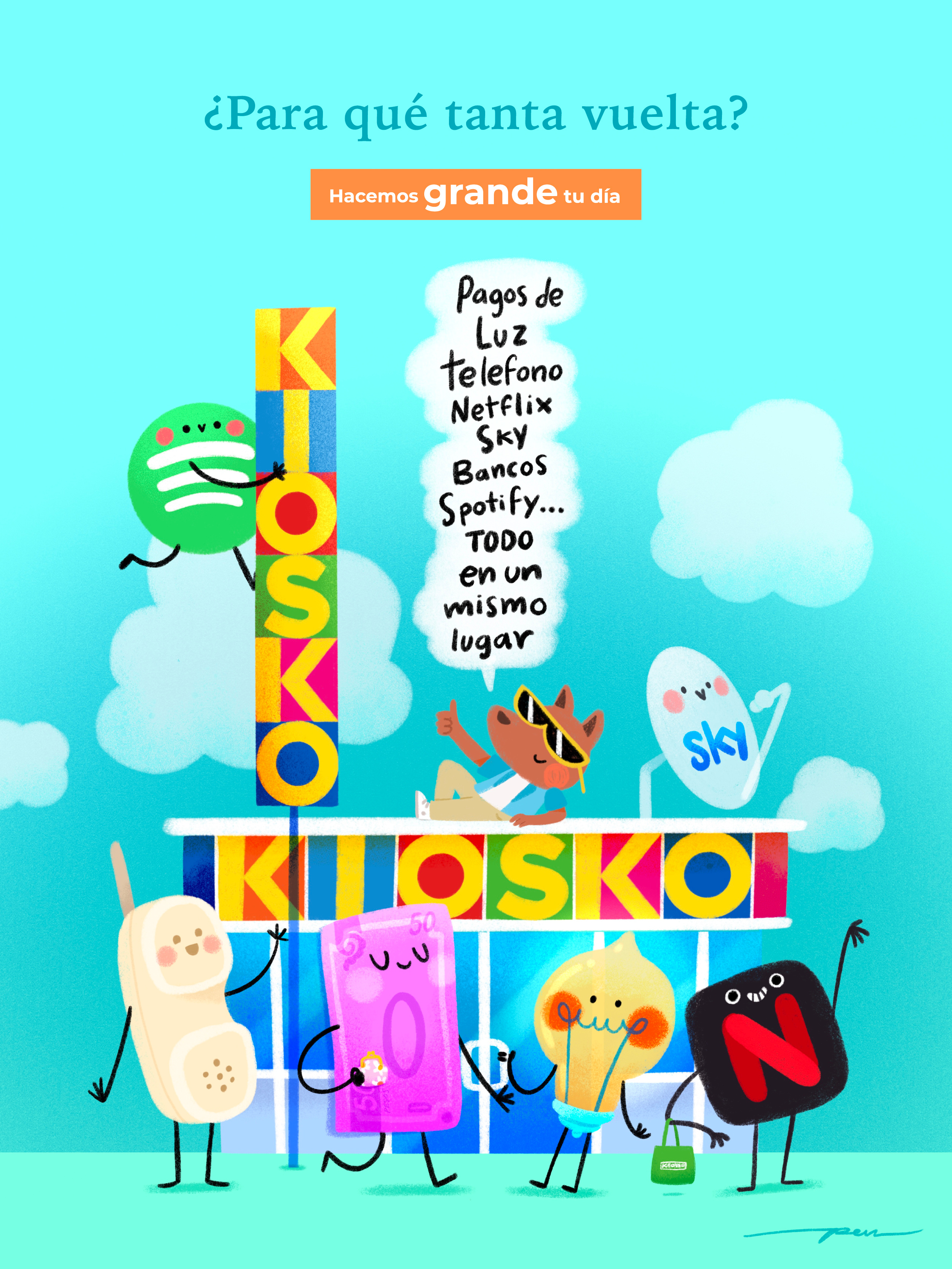 Kiosko 2026 ad apps cartoon character collab color cute design dog illustration kiosko mexico store