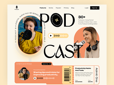 Podcast Web Site Design: Landing Page / Home Page UI audio best podcasts creative website header hero section interview landing page live talk podcast podcast platform podcasting popular radio saas spotify streaming talk show trendy web3 website