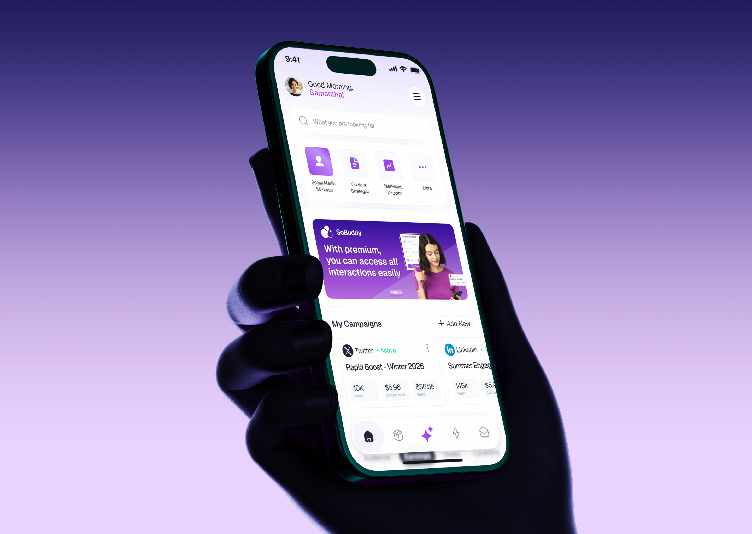 AI Powered Social Media Manager App UX UI Design ai social media manager app design app ui app ui design campaign content automation app content creation content strategy data analytics figma marketing mobile app mobile app uui social media management social media manager ui design uiux ux design