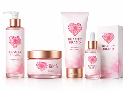 Heart Rose Brand Design beauty brand branding branding design cosmetics flower graphic design hand drawn heart heart rose illustration label line lineart logo logodesign logoground packaging rose vector