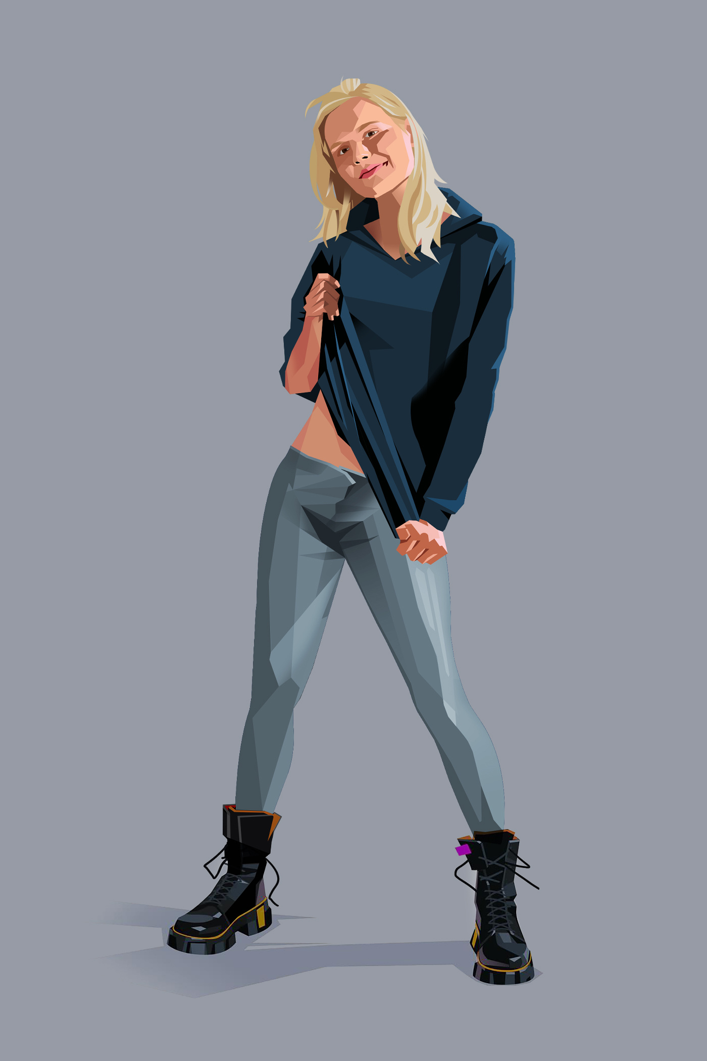 Casual young woman character digital art geometric girl graphic design illustration low poly woman
