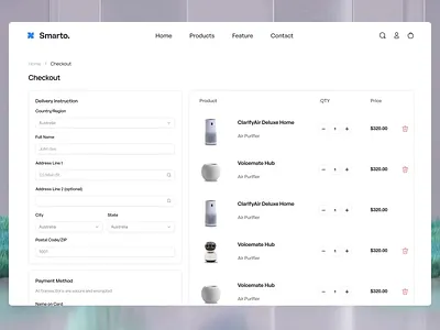 Smarto. Split-Screen Checkout & Payment UI checkoutui cleanui conversionoptimization ecommerce figmadesign frictionless kineticglyph mehbuburrahman minimalist paymentgateway shoppingcart smarthome swissclean uiux userexperience userflow userinterface webdesign webinterface