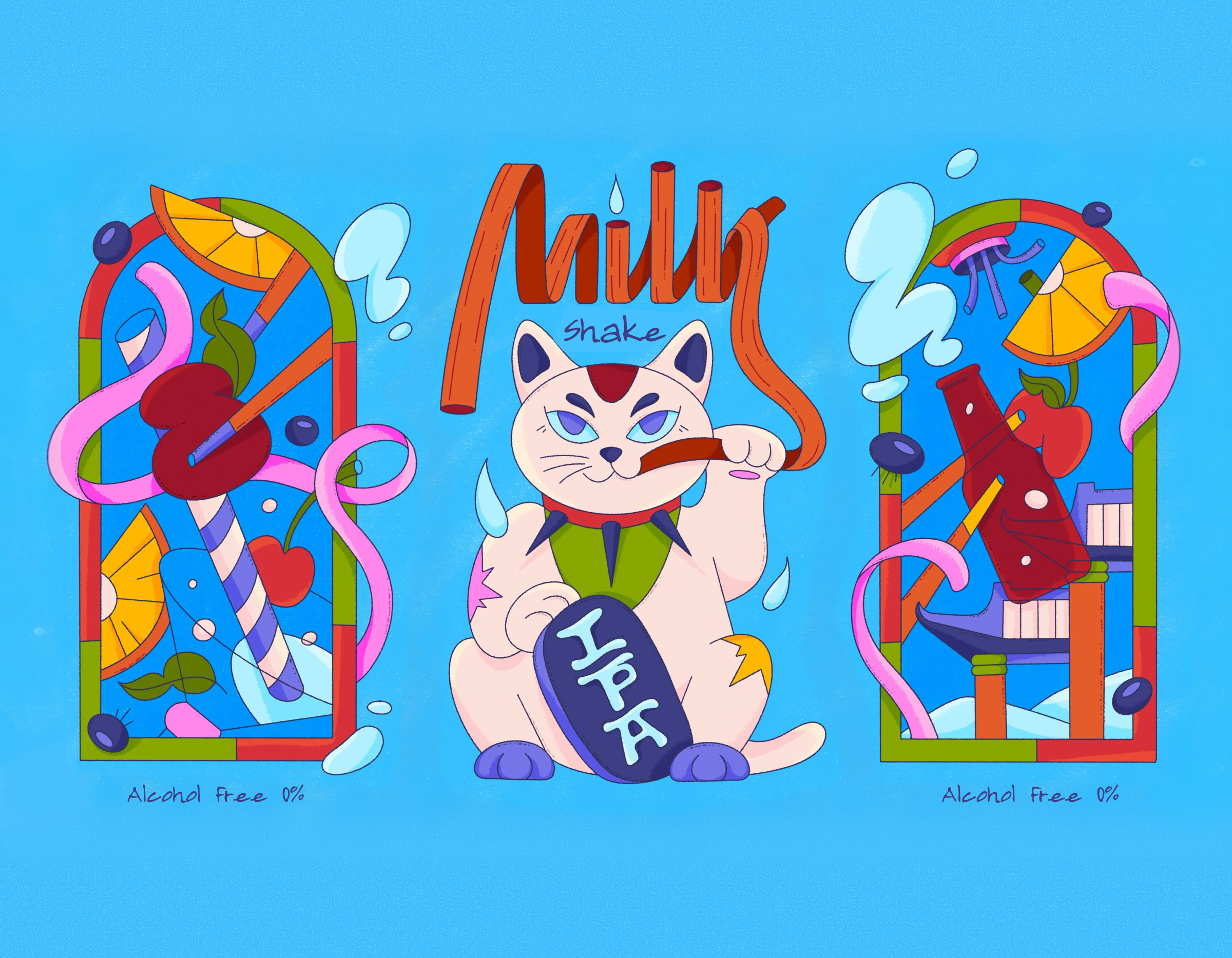 IPA cat beer branding cat china chinese fruits illustration ipa
