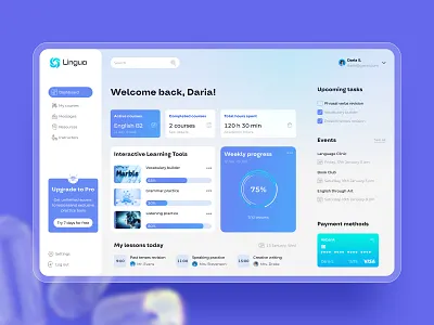 Lingua — Student dashboard dashboard education online platform ui ux