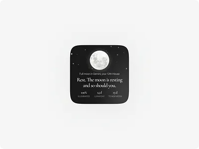 Moon Phase Widget — Dark iOS UI Design, Lunar Tracker, Astrology astrology app ui astrology ui dark mode ui dark ui design figma widget ios widget design lunar tracker minimal dark ui mobile app design mobile widget ui moon phase widget serif ui space ui wellness app design widget design