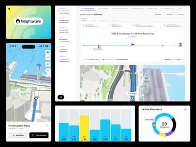 Freight Wave Redesign cargo shipping charts courier freight goods live tracking logo map shipment tracking