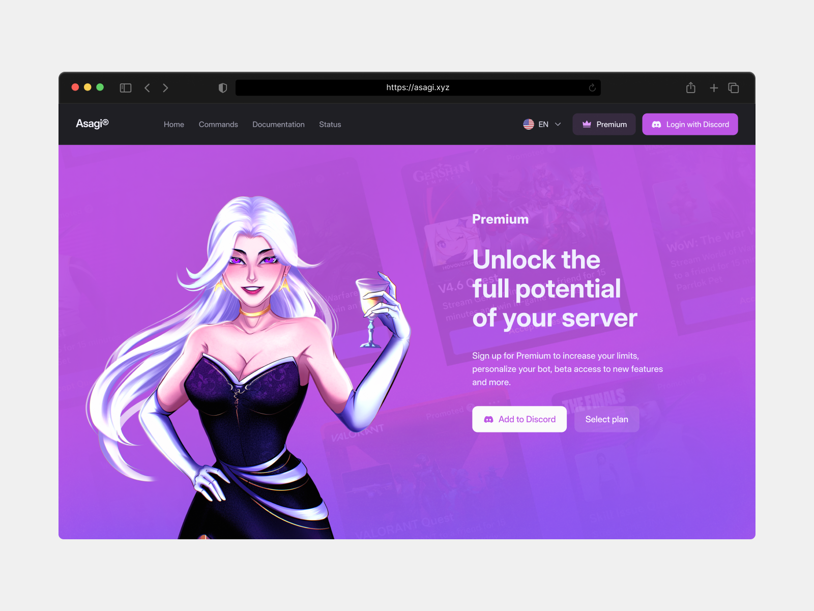Example of Premium Page | Asagi Discord Bot