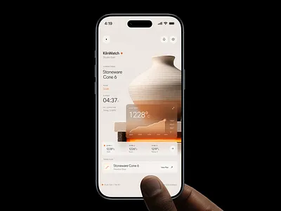 Kiln Monitoring App Glassmorphism Dashboard app design ceramics clean ui dashboard data visualization glassmorphism interface ios iot kiln minimalist mobile app mobile ui monitoring pottery product design smart home typography ui ux