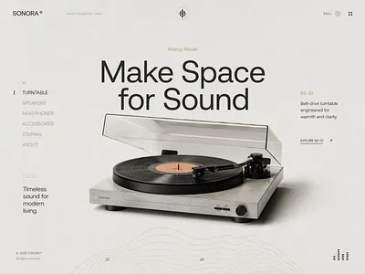 Landing Page — Minimalist Hi-Fi Turntable audio branding clean ecommerce grid hi fi interface landing page layout luxury minimal modern product design sonorous turntable typography ui ux web design website