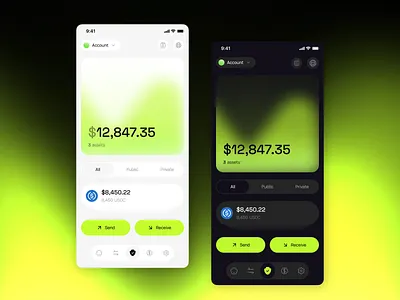 Crypto Wallet Mobile UI – Web3 & DeFi App Design bank app binance blockchain ui bybit clean ui crypto design crypto wallet cryptocurrency app dao dapp defi ios app design p2p product design roobinium usdt usdc wallet wallet app web3