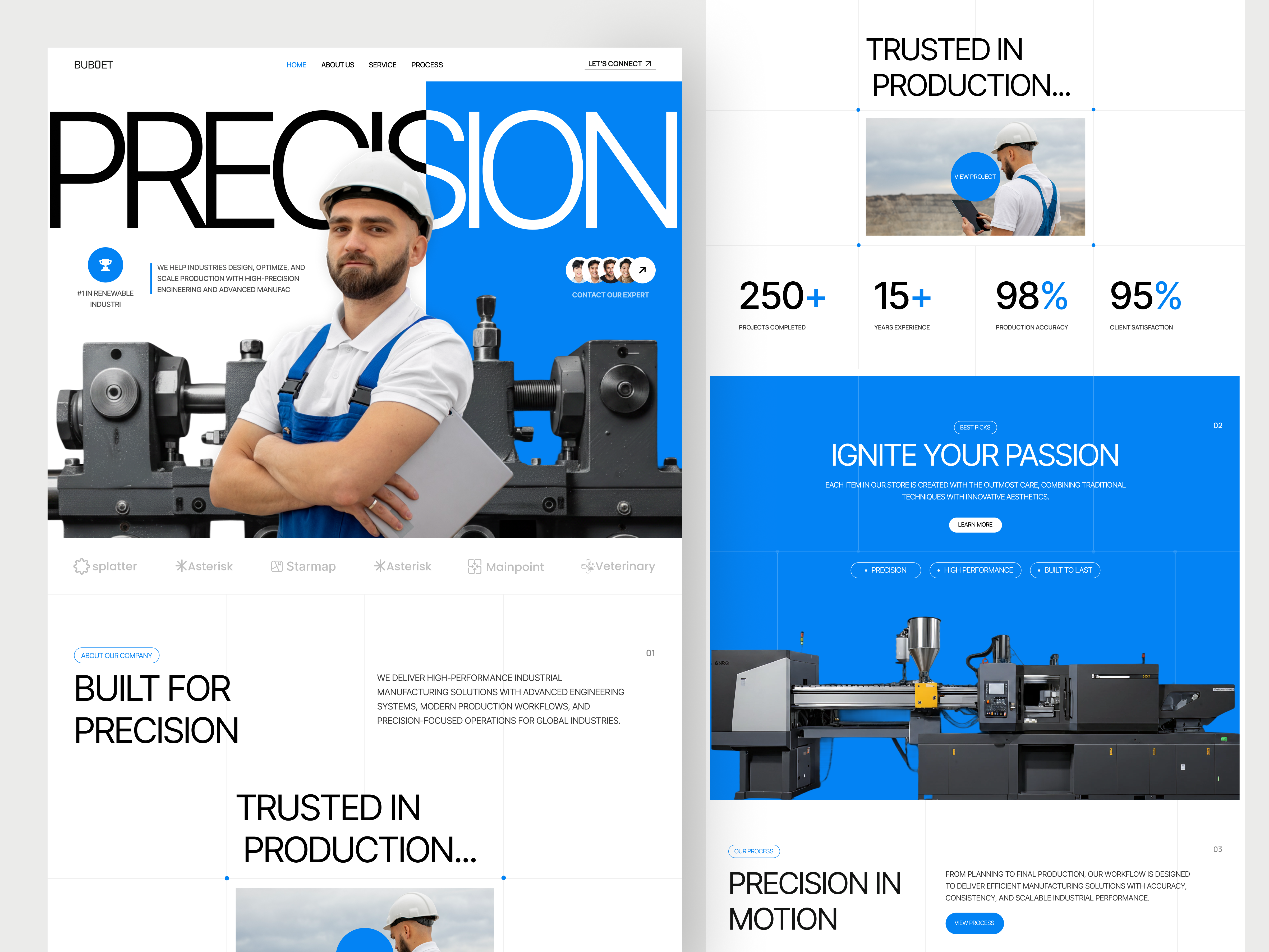 BUBOET - Industrial Manufacturing Landing Page b2b platform b2b services b2b website clean company website corporate website design engineering platform engineering services engineering website industrial design industrial engineer industrial platform industrial solutions manufacturing platform scalable design sustainable industry technical services ui web design website