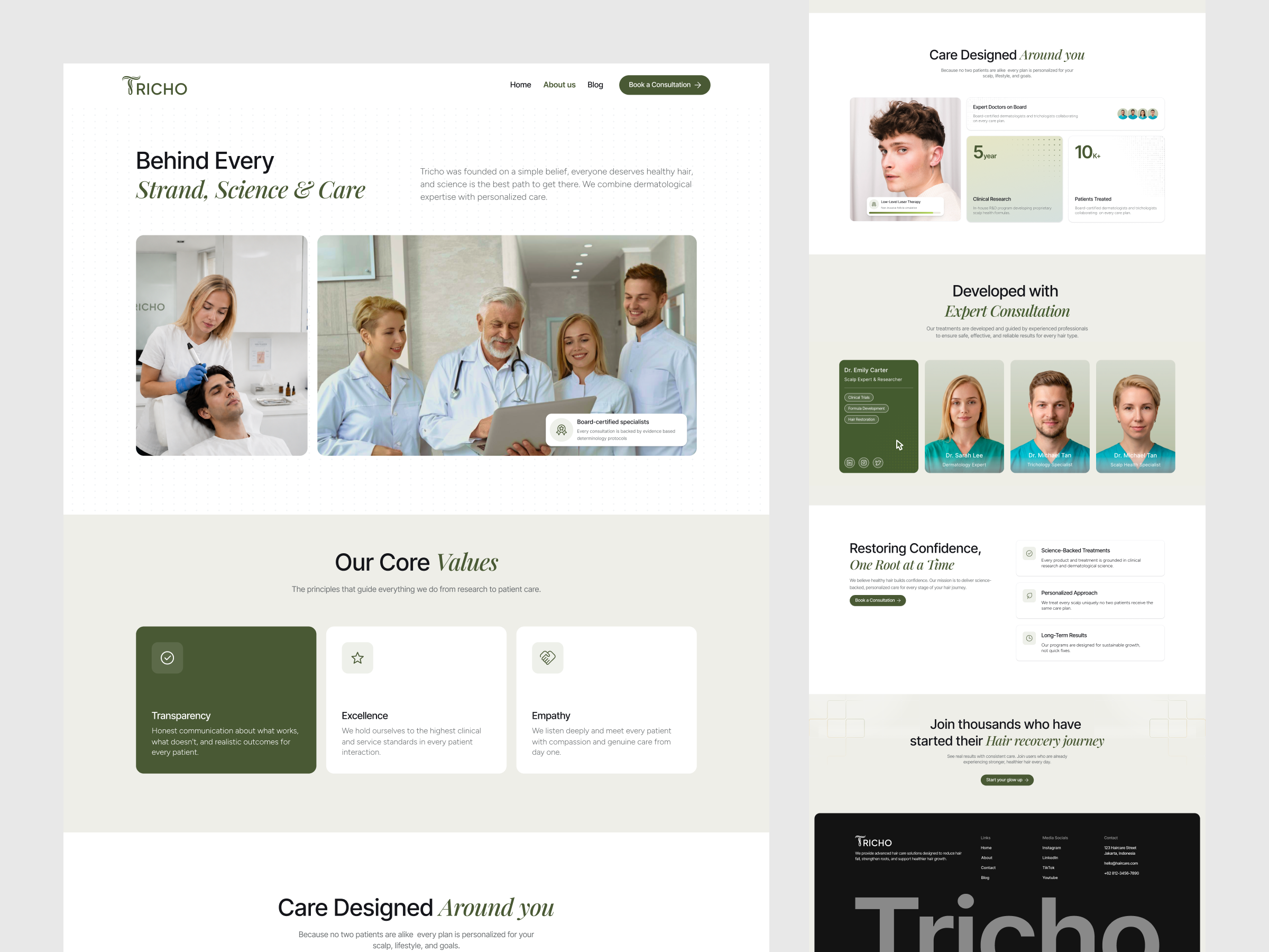 Tricho About Us & Contact Page figma framer healthy care ui uiux website