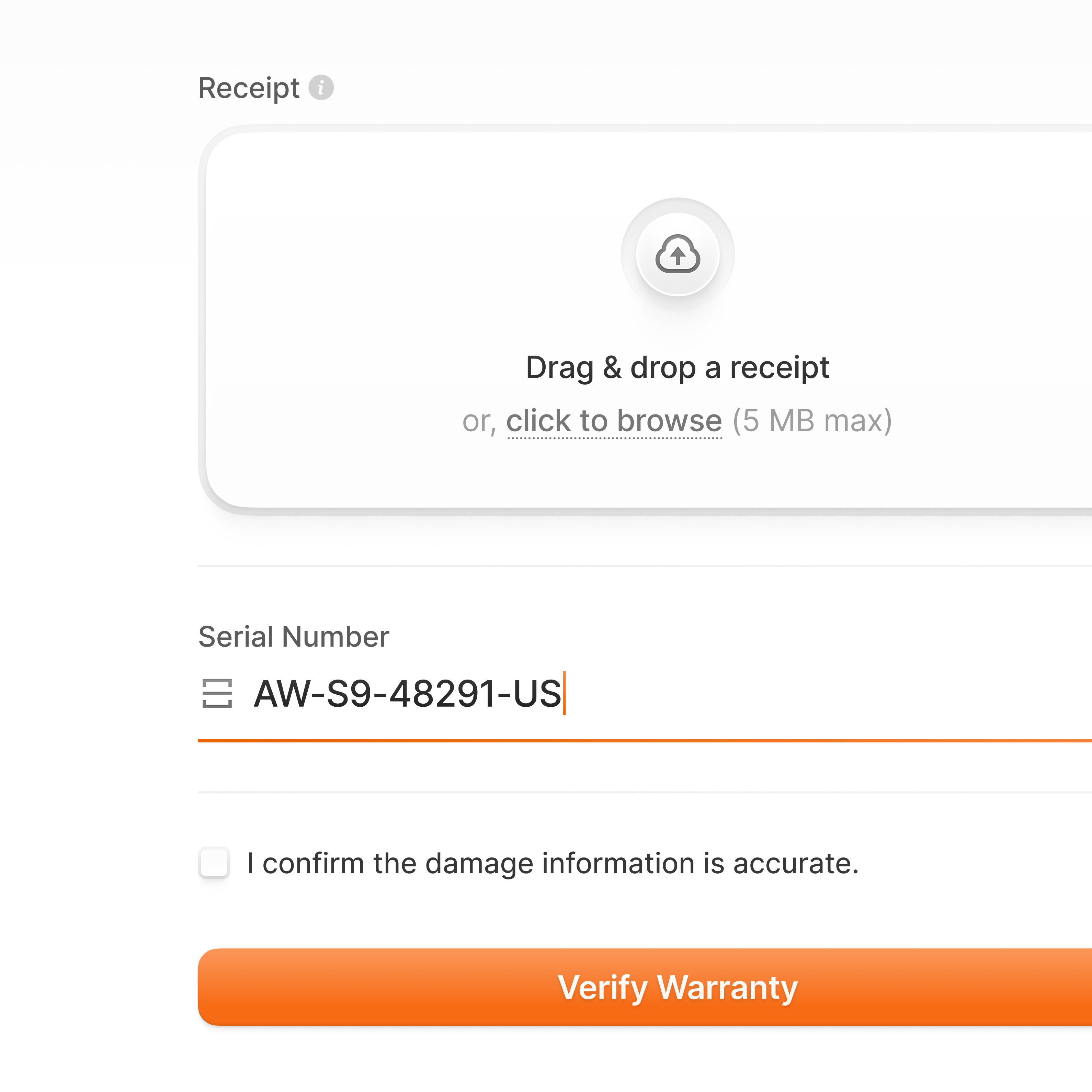 Product Verification Form dashboard design product saas ui ux
