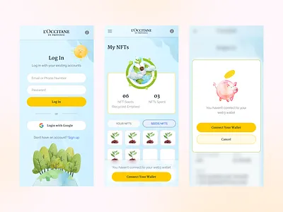 L'Occitane Loyalty Program - NFTs connect wallet earth eco environment forrest friendly green login loyalty mobile nft plant program save the earth seeds sketch tree wallet web3 website