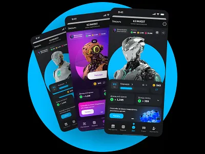 Telegram Investment Game UI Design – K2 Invest Web3 Mini App ai app career game ui crypto investment ui cyber punk fintech game ui futuristic app ui gamified finance ui investment app ui neon ui design passive income app product design roobinium telegram bot design telegram game ui telegram mini app ui web3 mini app design web3 mobile ui