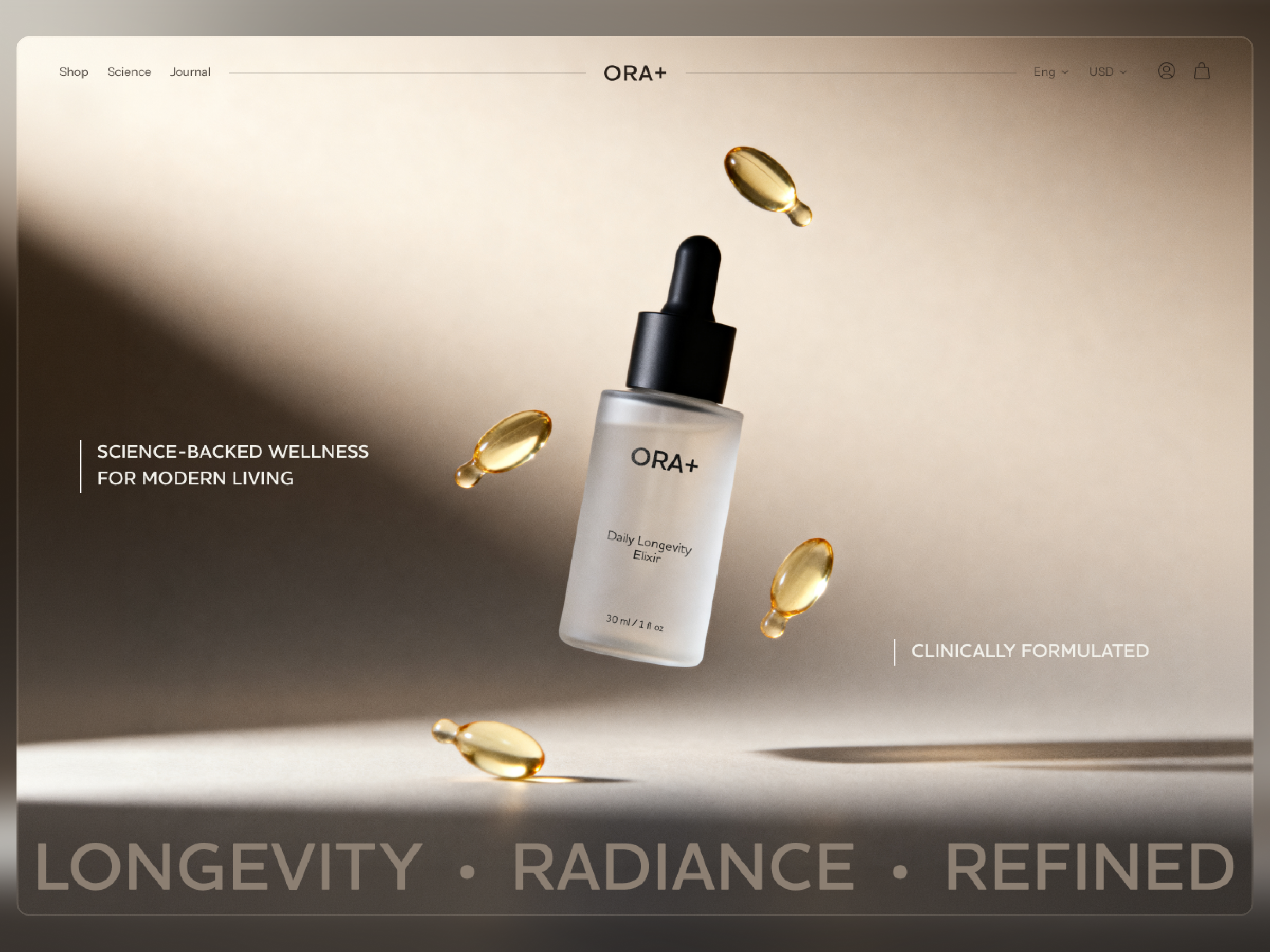 Luxury Wellness & Longevity Website beauty biotech ecommerce editorial health healthcare longevity luxury minimal website premium skincare supplements supplements website wellness wellness website