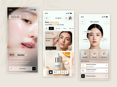 AI Skincare Mobile App UI Design ai beauty app ai skincare app ai ui design beauty app ui beauty care app beauty product app clean ui dashboard ui dribbble ui design ecommerce ui figma ui design health app ui minimal app design mobile app ui design mobile ui kit modern ui design personalized skincare skin analysis app skincare mobile app ux design