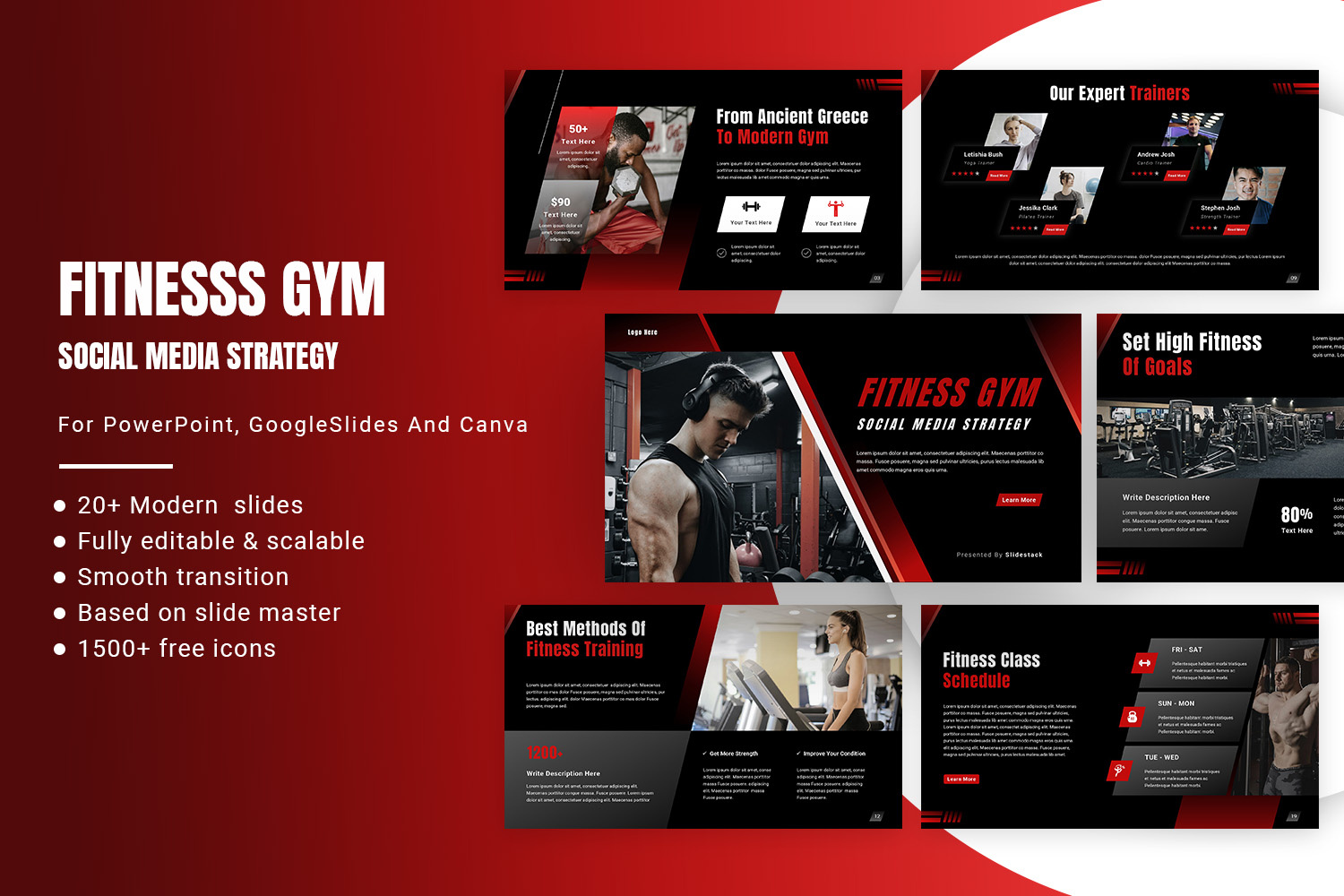 Fitness Gym Social Media Strategy Presentation advertising branding business coaching content engagement fitness gym health lifestyle marketing modern presentation promotion socialmedia strategy template training wellness workout