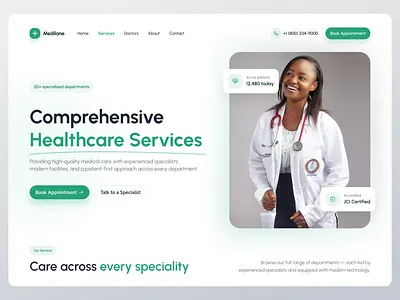 Medilane - Service Page booking branding cleandesign dahsboard design health healthcare hospital illustration landingpage medical medichine minimaldesign moderndesign ui uidesign uiux ux uxdesign webdesign