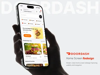 DoorDash App Redesign – Food Delivery Mobile UI/UX Concept app interface app interface redesign app redesign delivery app doordash doordash redesign food delivery app food ordering home screen design mobile mobile app redesign